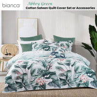Bianca Abbey Green Cotton Sateen Tropical Floral Quilt Cover Set Super King