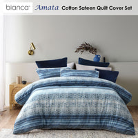 Bianca Amata Blue Cotton Sateen Quilt Cover Set King