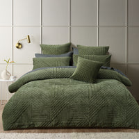 Bianca Navarro Olive Soft Velvet Geometric Quilt Cover Set King