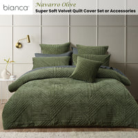 Bianca Navarro Olive Soft Velvet Geometric Quilt Cover Set Queen