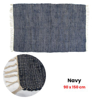 Large Chindi Cotton Handmade Floor Mat with Tassels 90 x 150 cm Navy