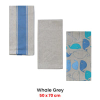 Home Oasis Set of 3 Printed Cotton Rich Tea Towels 50 x 70 cm Whale Grey