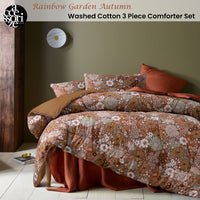 Accessorize 3 Pcs Rainbow Garden Autumn Washed Cotton Comforter Set Queen