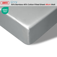 Accessorize 400TC Grey Bamboo Cotton Fitted Sheet 40cm Wall Double