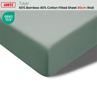 Accessorize 400TC Sage Bamboo Cotton Fitted Sheet 40cm Wall Double