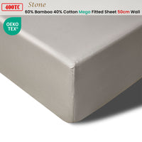 Accessorize 400TC Stone Bamboo Cotton Mega / Super Fitted Sheet 50cm Wall Queen