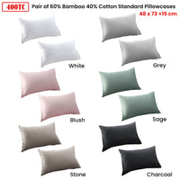 Accessorize Sage 400TC Bamboo Cotton Pair of Standard Pillowcases 48 x 73 + 15cm