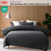 Accessorize Charcoal 400TC Charcoal Bamboo Cotton Double Stitched Quilt Cover Set Queen