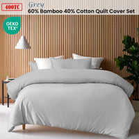 Accessorize Grey 400TC Grey Bamboo Cotton Double Stitched Quilt Cover Set Double