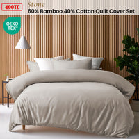 Accessorize Stone 400TC Stone Bamboo Cotton Double Stitched Quilt Cover Set Queen