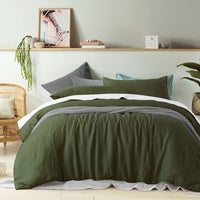 100% Linen Olive Quilt Cover Set Double