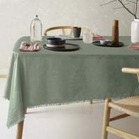 Vintage Design Homewares Gypsy Green Fringed Washed Linen Cotton Tablecloth 150cm x 230cm