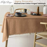 Vintage Design Homewares Gypsy Terracotta Fringed Washed Linen Cotton Tablecloth 150cm x 300cm