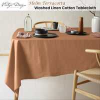 Vintage Design Homewares Helm Terracotta Washed Linen Cotton Tablecloth 180cm x 180cm Square