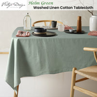 Vintage Design Homewares Helm Green Washed Linen Cotton Tablecloth 150cm x 230cm