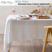 Vintage Design Homewares Helm White Washed Linen Cotton Tablecloth 180cm Diameter Round