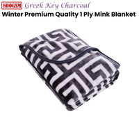 Bloomington 800GSM Greek Key Charcoal Winter Premium Quality 1 Ply Mink Blanket Double