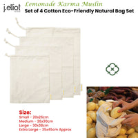 J Elliot Home Lemonade Karma Set of 4 Cotton Eco-Friendly Natural Muslin Storage Bag Set