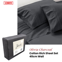 Jane Barrington 1200TC Olivia Cotton Rich Sheet Set 40cm Wall Charcoal King
