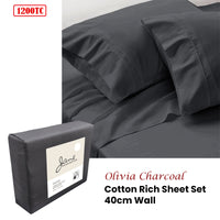 Jane Barrington 1200TC Olivia Cotton Rich Sheet Set 40cm Wall Charcoal Queen