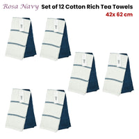 Set of 12 Rosa Navy Cotton Rich Terry Tea Towels