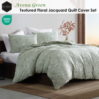 Ardor Avena Green Textured Floral Jacquard Quilt Cover Set King