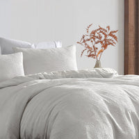 Ardor Avena White Textured Floral Jacquard Quilt Cover Set King