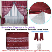 Avon Home Casa Kayangan Burgundy Pinch Pleat Window Curtain with Attached Lace Curtain