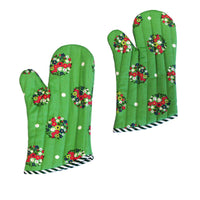 Set of 2 100% Cotton Printed Oven Mitts 34 x 15 cm Green Blossom