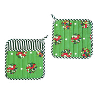 Set of 2 100% Cotton Printed Pot Holders 22 x 22 cm Green Blossom