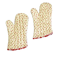 Set of 2 100% Cotton Printed Oven Mitts 34 x 15 cm Cream Cherries