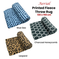 Aerial Printed Fleece Throw Rug 130 x 150 cm Brown Leopard