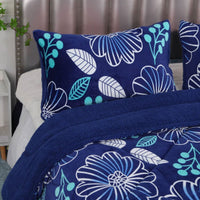 Ramesses Blue Flower Printed Sherpa Flannel Fleece Reversible Blanket Set Single/Double