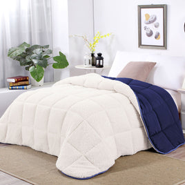 Shangri La Blue Depth Sherpa Fleece Reversible 3 Pcs Comforter Set Queen