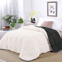 Shangri La Charcoal Sherpa Fleece Reversible 3 Pcs Comforter Set Double