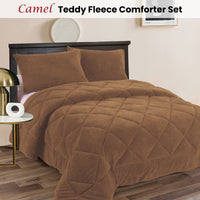 Ramesses Teddy Fleece 3 Pcs Comforter Set Camel Queen