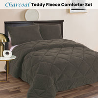Ramesses Teddy Fleece 3 Pcs Comforter Set Charcoal Queen