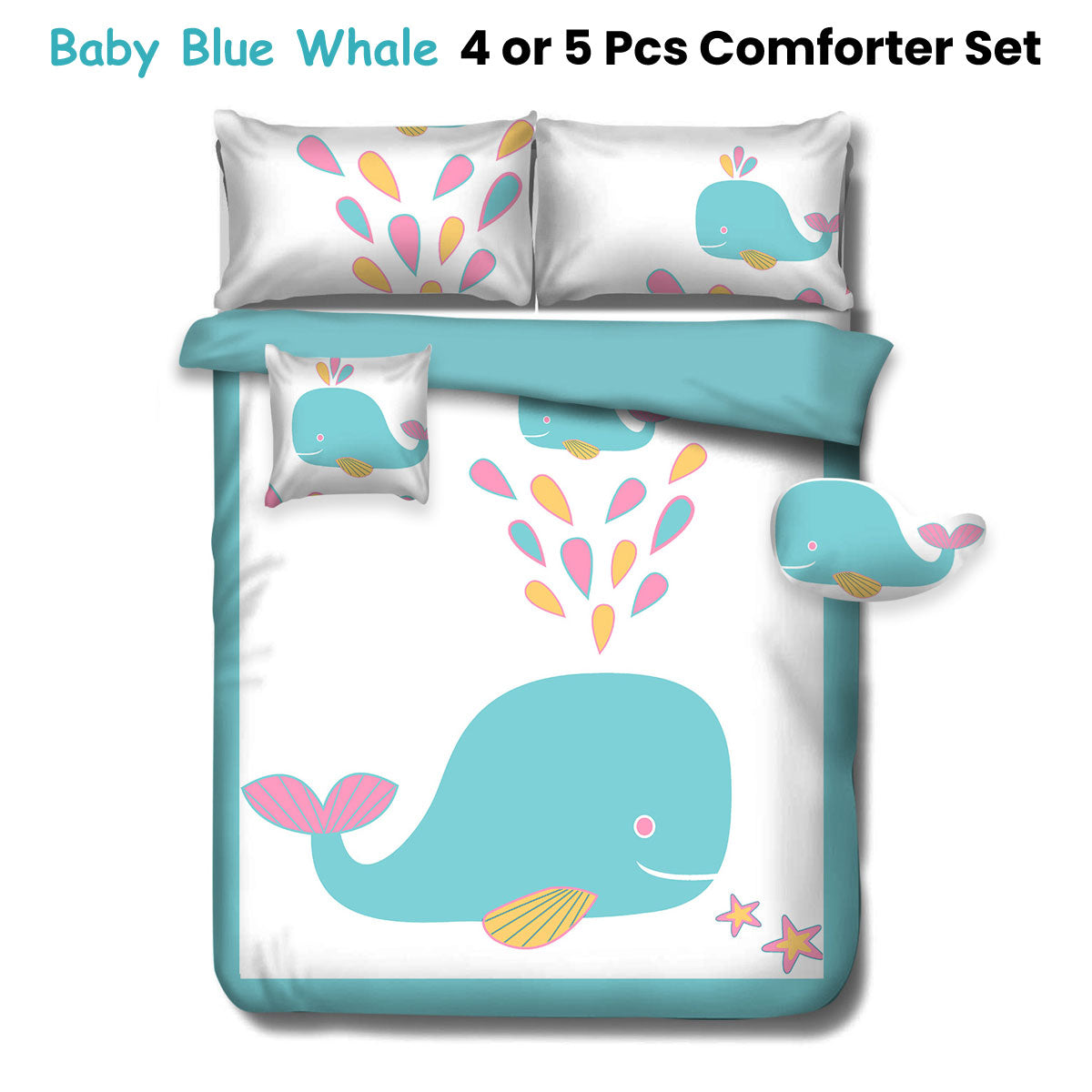 Ramesses Baby Blue Whale Kids Advventure 4 Pcs Comforter Set Single ...