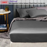 Ramesses 1500TC Elite Egyptian Cotton Sateen Fitted Sheet Combo Set Charcoal Mega King