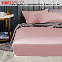 Ramesses 1500TC Elite Egyptian Cotton Sateen Fitted Sheet Combo Set Rose Pink King Single