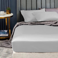 Ramesses 1500TC Elite Egyptian Cotton Sateen Fitted Sheet Combo Set Silver Mega Queen