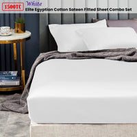 Ramesses 1500TC Elite Egyptian Cotton Sateen Fitted Sheet Combo Set White King Single