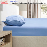 Ramesses 2000TC Bamboo Embossed Fitted Sheet Combo Set Mid Blue Queen