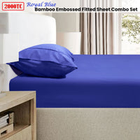 Ramesses 2000TC Bamboo Embossed Fitted Sheet Combo Set Royal Blue Single