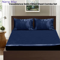 Ramesses Casablanca Satin Fitted Sheet Combo Set Navy Blue King