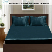 Ramesses Casablanca Satin Fitted Sheet Combo Set Teal Queen