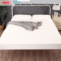 Ramesses 1000TC Linen Bamboo Fitted Sheet Combo Set White King Single