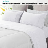 Ramesses White Pebble Wash Linen Look Alternative Sheet Set Single