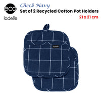 Ladelle Eco Check Navy Set of 2 Pot Holders 21 x 21 cm