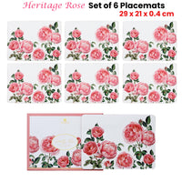 Ashdene Set of 6 Heritage Rose Table Placemats 29x21x0.4 cm